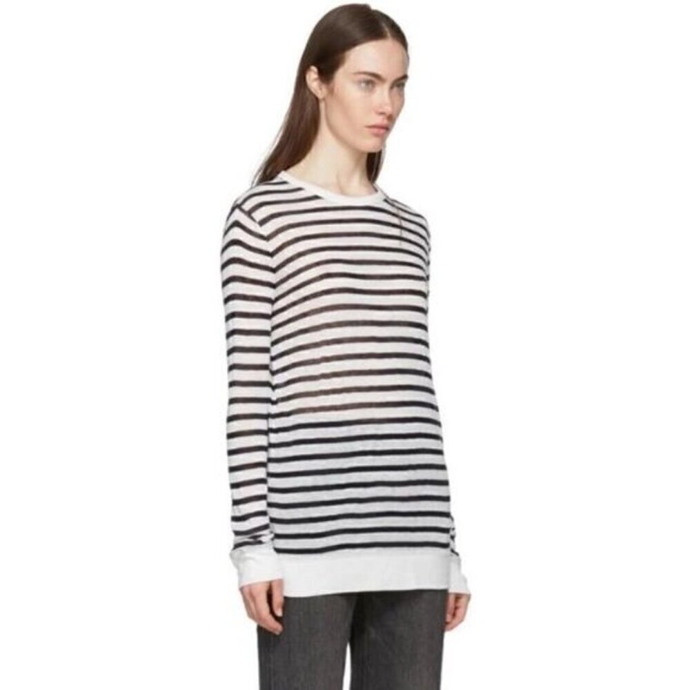 Alexander Wang Black & White Striped Long Sleeve Round Neck Blouse Women's SZ S